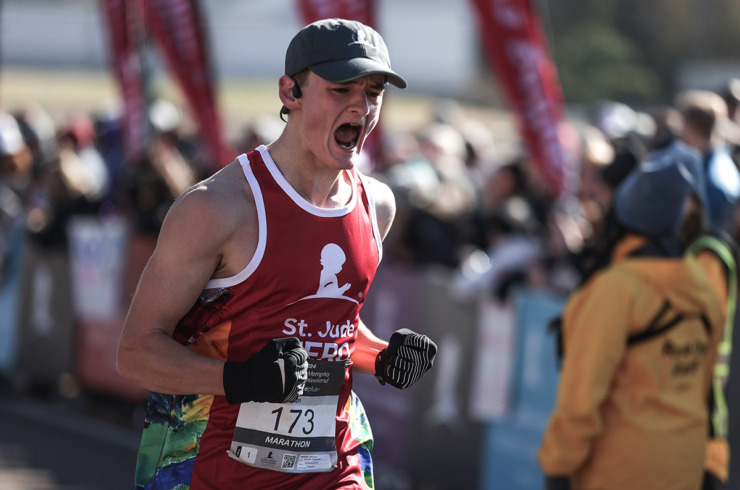 <strong>Ian Selissen reacts to finishing the the St. Jude Memphis Marathon on Dec. 7.</strong> (Patrick Lantrip/The Daily Memphian)