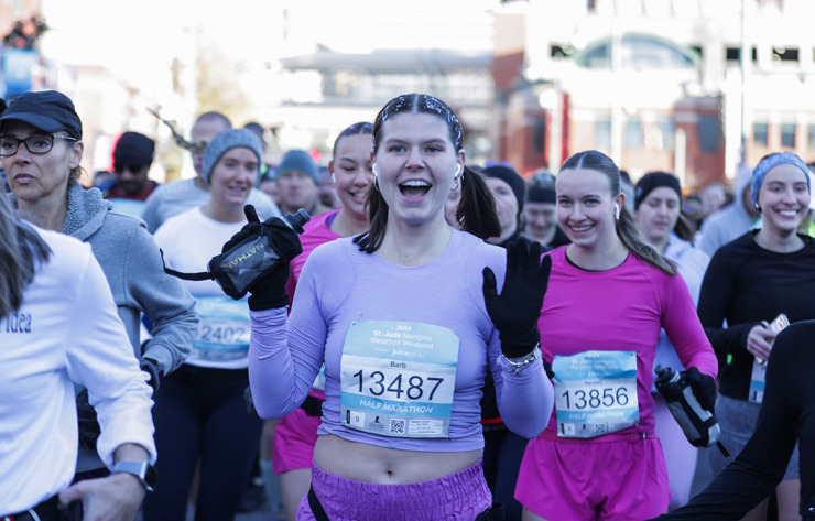 <strong>Barbara Harper smiles as she begins the St. Jude Memphis Marathon on Dec. 7.</strong> (Patrick Lantrip/The Daily Memphian)