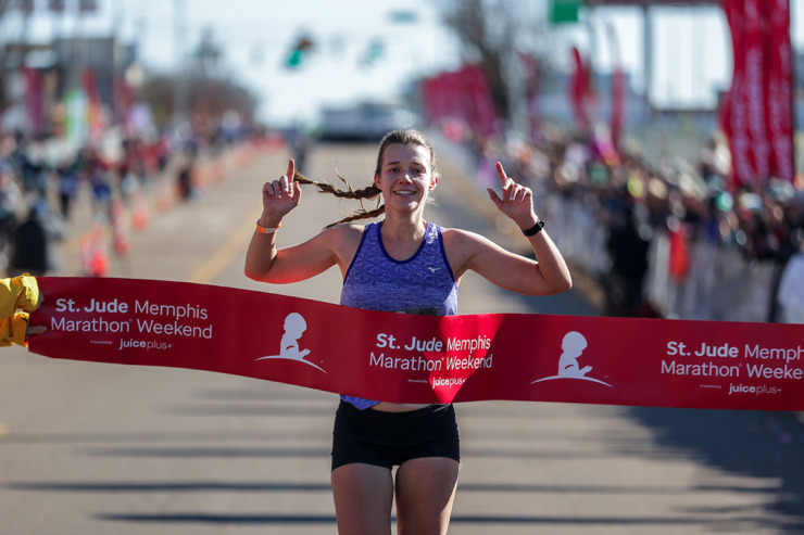 <strong>Johanna Wistokat was the first-place female finisher at the St. Jude Memphis Marathon on Dec. 7.</strong> (Patrick Lantrip/The Daily Memphian)