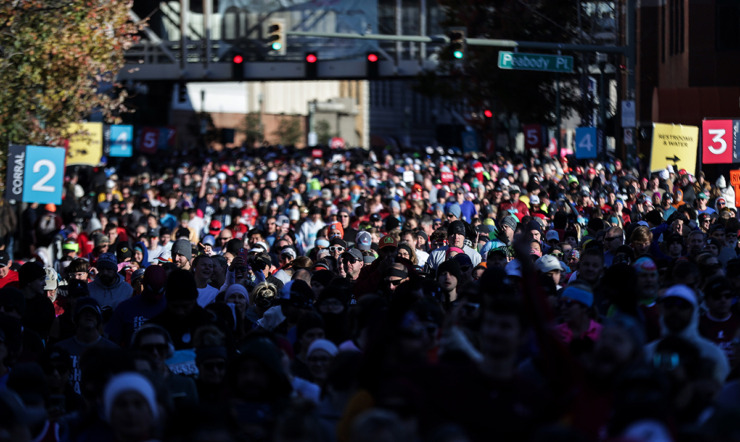 <strong>Thousands of runners gather for the beginning of the St. Jude Memphis Marathon on Dec. 7.</strong> (Patrick Lantrip/The Daily Memphian