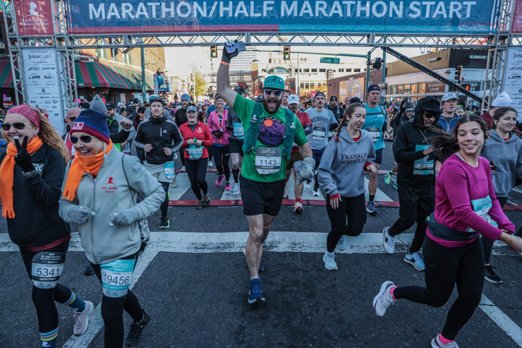 <strong>Runners take off at the start of the St. Jude Marathon in Downtown Memphis on Dec. 7.</strong> (Patrick Lantrip/The Daily Memphian)