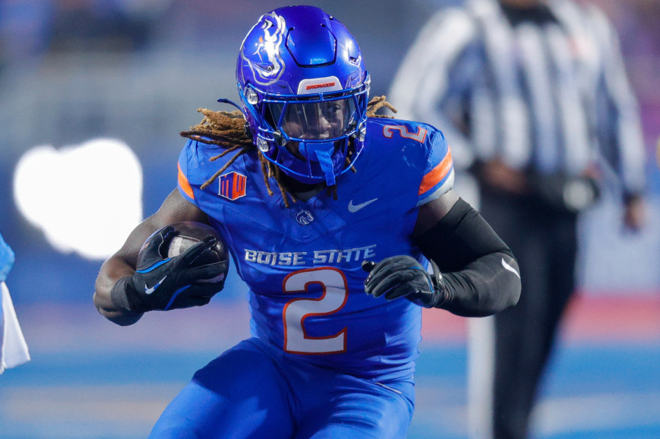 <strong>Boise State running back Ashton Jeanty (2) runs with the ball against UNLV in the first half of the Mountain West Championship NCAA college football game Friday, Dec. 6, 2024, in Boise, Idaho.</strong> (Steve Conner/AP Photo)