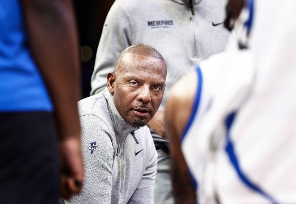 <strong>University of Memphis head coach Penny Hardaway during a timeout against Louisiana Tech on Wednesday, Dec. 4, 2024.</strong> (Mark Weber/The Daily Memphian)