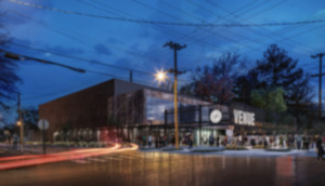 <strong>A rendering shows the proposed&nbsp; Crosstown Concourse venue (left), which would be across from the parking garage on the right. Signage is for representation purposes and is not final.</strong> (Archimania/Courtesy Downtown Memphis Commission)