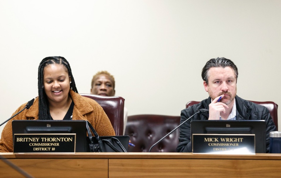 <strong>Britney Thornton (left) and Mick Wright were two of the commissioners who spoke against ousting Memphis-Shelby County Schools Superintendent Marie Feagins Monday night.</strong> (Mark Weber/The Daily Memphian file)