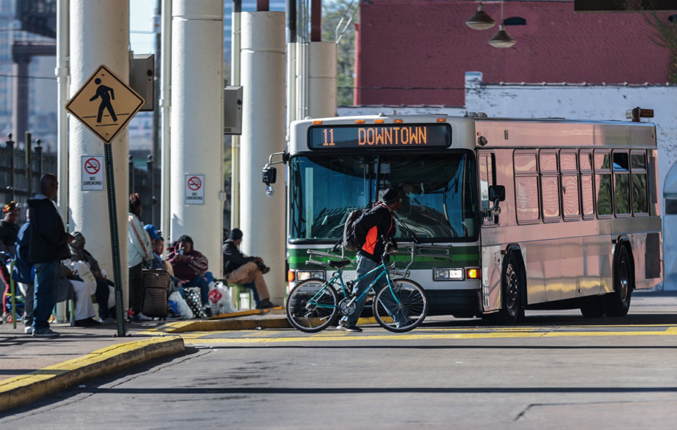 <strong>Busses arrive and leave from the Hudson Transit Center in Downtown Memphis Oct. 17, 2024.</strong> (Patrick Lantrip/The Daily Memphian)