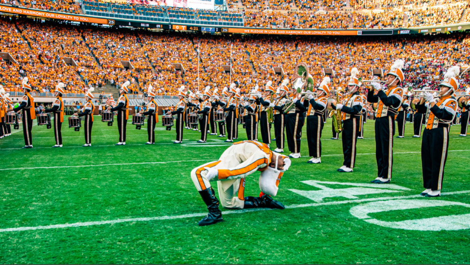 <strong>The University of Tennessee's Pride of the Southland marching band drum major for 2024 is Christian Carroll of Collierville.</strong> (Betty Myers/Courtesy Pride of the Southland)