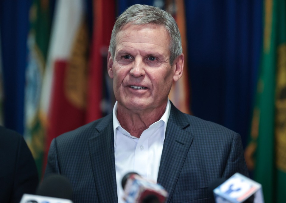 <strong>Tennessee governor Bill Lee speaks to reporters while in Memphis Sept. 19, 2024.</strong> <strong>Lee has granted executive clemency in the form of a pardon to 43 people convicted of crimes and who have served their sentences and been out of prison for at least five years.</strong>(Patrick Lantrip/The Daily Memphian file)