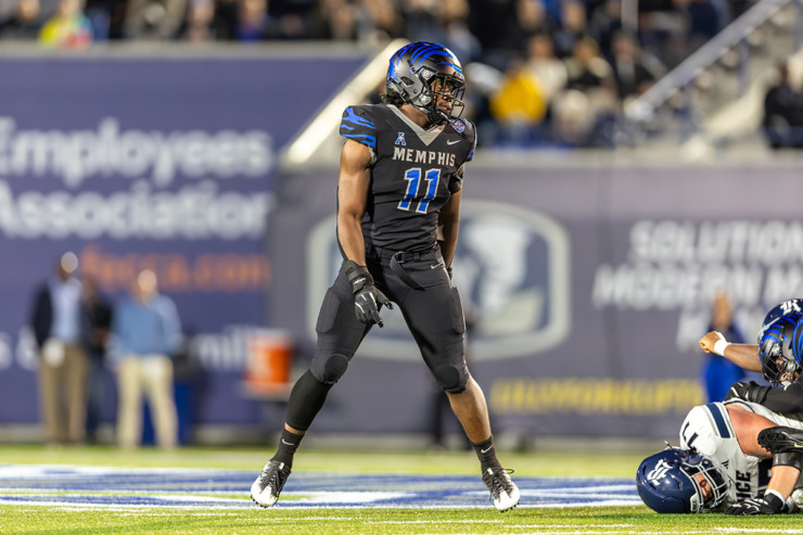 Memphis Tiger linebacker Chandler Martin (11) reacts against the Rice Owls on Nov 08, 2024 at Simmons Bank Liberty Stadium. (Wes Hale/Special for The Daily Memphian file)