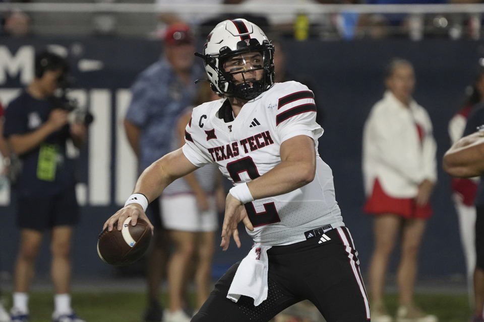 <strong>Texas Tech quarterback Behren Morton looks to pass during an NCAA football game against Arizona, in Tucson, Ariz., Oct. 5, 2024.</strong> (Rick Scuteri/AP Photo file)