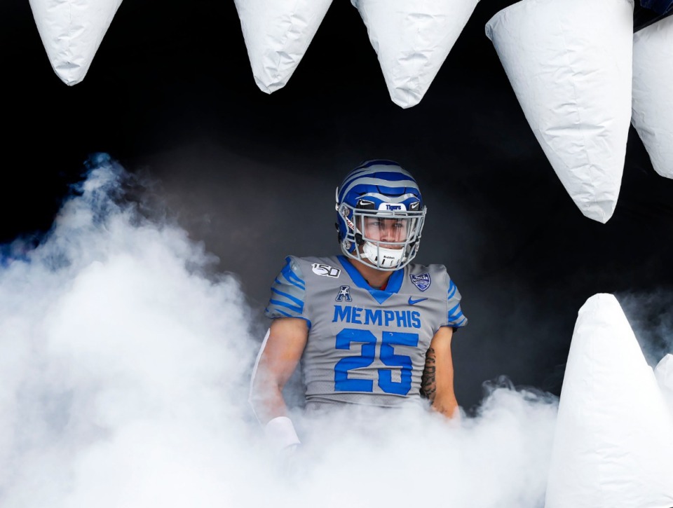 <strong>Memphis linebacker Austin Hall gets ready to take the field for action versus Ole Miss in their NCAA football game at the Liberty Bowl Memorial Stadium Saturday, August 31, 2019.</strong> (Mark Weber/Daily Memphian) 25