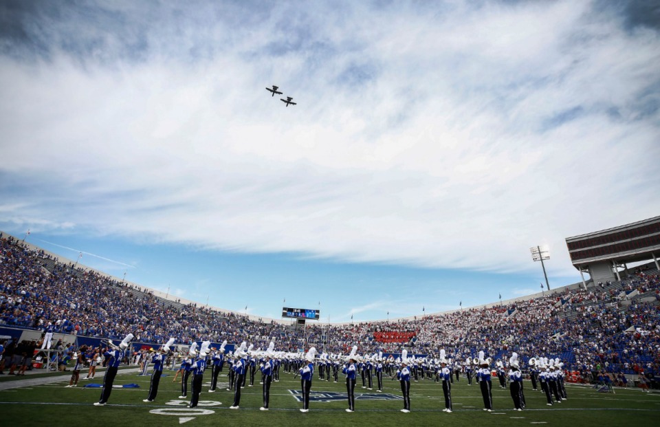 <strong>The Mighty Sound of the South plays the national anthem at the University of Memphis versus Ole Miss at the Liberty Bowl Memorial Stadium Saturday, August 31, 2019.</strong> (Mark Weber/Daily Memphian)