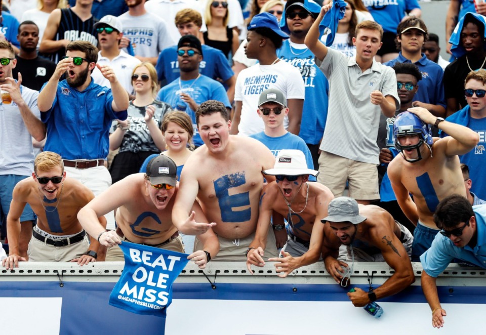 <strong>Fans cheer on the Memphis Tigers during action versus Ole Miss in their NCAA football game at the Liberty Bowl Memorial Stadium Saturday, August 31, 2019.</strong> (Mark Weber/Daily Memphian)