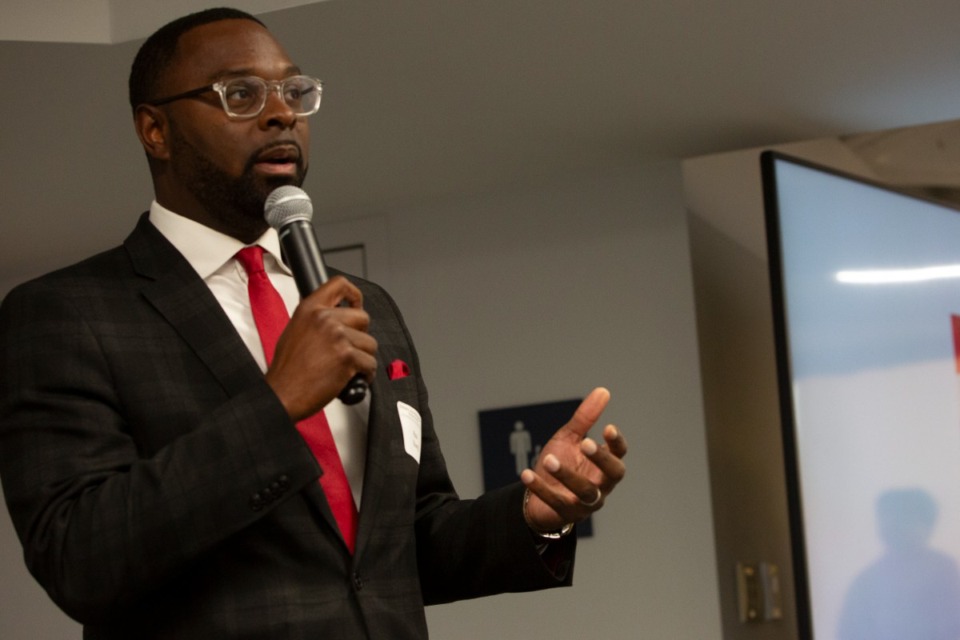 <strong>Memphis Mayor Paul Young speaks at the Benjamin L. Hooks Institute for Social Change&rsquo;s reception for artist exhibition finalists at University of Memphis on Thursday, Oct. 10, 2024.&nbsp; </strong>(Ziggy Mack/Special to The Daily Memphian file)