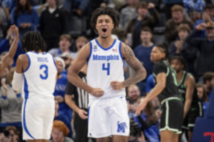 <strong>Memphis guard PJ Haggerty had a lot to celebrate in Memphis' win against North Texas on Sunday, Jan. 5, including 27 points that featured a big late-game 3-pointer.</strong>&nbsp;(Nikki Boertman/AP Photo)