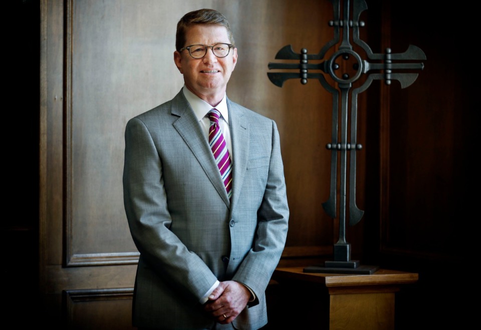 <strong>Jack Shannon, the new president of Christian Brothers University, is pictured in his office on Aug. 29, 2019.</strong> (Mark Weber/Daily Memphian)