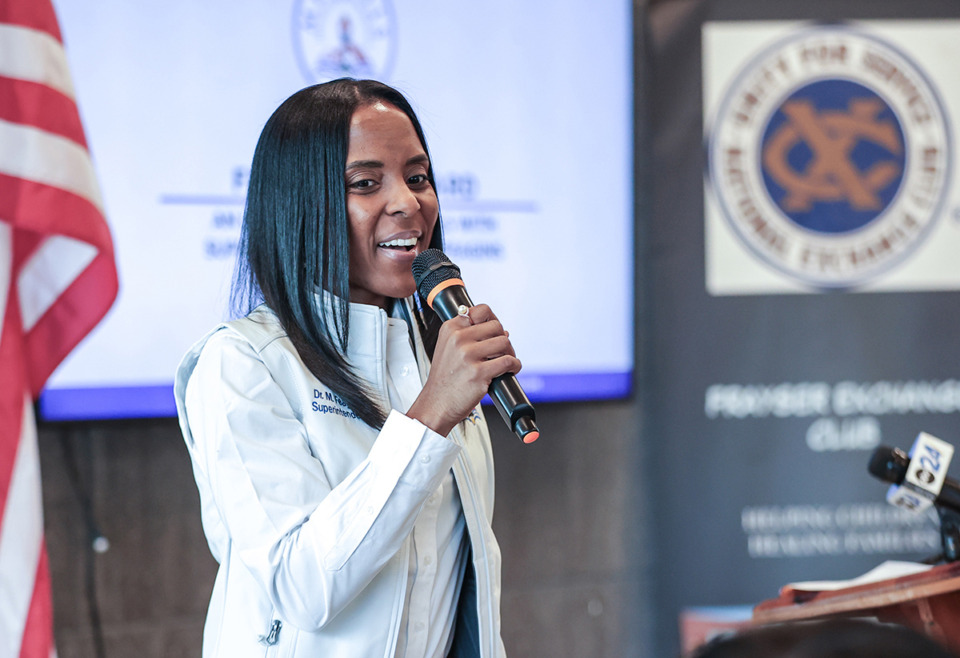 <strong>MSCS superintendent Marie Feagins speaks during a meeting of the Frayser Exchange Club at the Ed Rice Community Center Jan. 9, 2025.</strong> (Patrick Lantrip/The Daily Memphian)