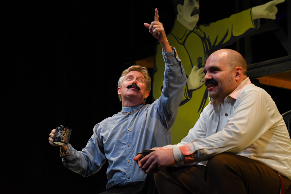 <strong>Michael Gravois (left), and Chase Ring star in "Six Men Dressed Like Joseph Stalin."</strong> (Courtesy Playhouse on the Square)