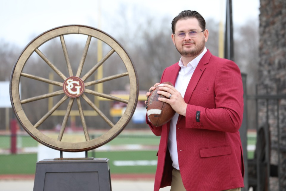 <strong>Tyler Rice was introduced Thursday as the new football coach at St. George&rsquo;s. He replaces Andrew Atkins, who compiled a 1-8 record with the Gryphons in 2024.</strong> (Courtesy St. George&rsquo;s)