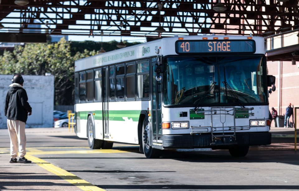 <strong>Busses arrive and leave from the Hudson Transit Center in Downtown Memphis Oct. 17, 2024. According to a transaction log provided by city officials, MATA has about $5.4 million left, representing about one month of revenue.</strong> (Patrick Lantrip/The Daily Memphian file)