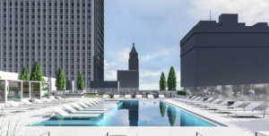 <strong>Developers for a proposed 500-room, convention center hotel across from City Hall on the Civic Plaza have filed for a special use permit from the Land Use Control Board. The proposed development will feature food and beverage areas, a pool/observation deck, and other amenities.</strong> (Submitted)