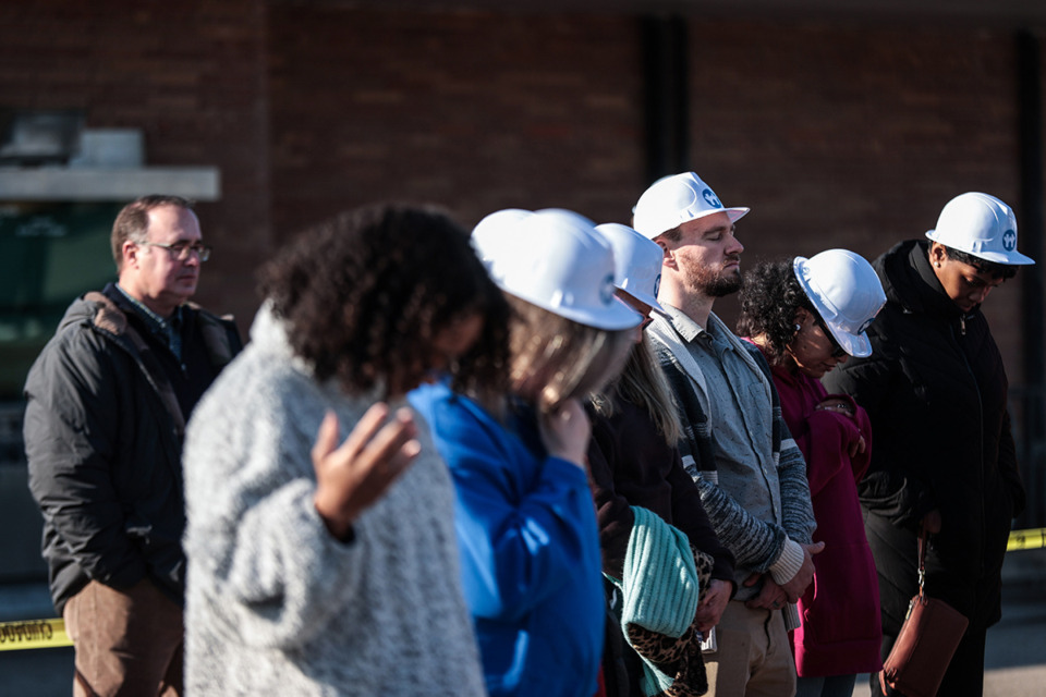 <strong>Dozens of Memphians gather in prayer to break ground on HopeWorks' new facility Jan. 15.</strong> (Patrick Lantrip/The Daily Memphian)