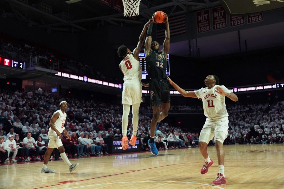 <strong>Memphis Tigers center Moussa Cisse battles for the ball in the game against the Temple on Thursday, Jan. 16, 2025, in Philadelphia.</strong> (Matt Slocum/AP)