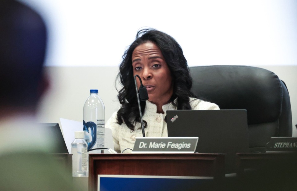 <strong>Superintendent Marie Feagins addresses the claims made against her by the MSCS school board Jan. 14, 2024.</strong> (Patrick Lantrip/The Daily Memphian)