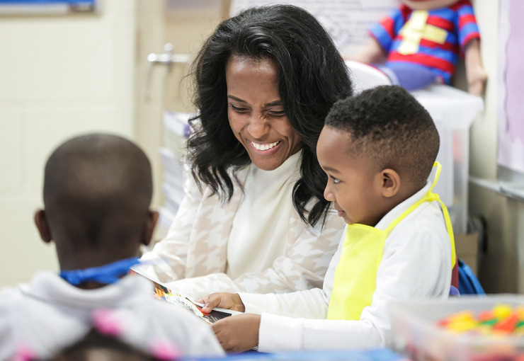 <strong>MSCS superintendent Marie Feagins sits with students while touring John P. Freeman Optional School April 11, 2024.</strong> (Patrick Lantrip/The Daily Memphian file)