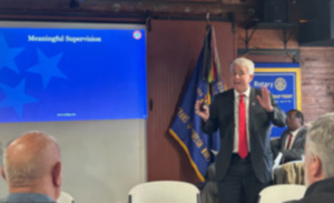 <strong>Shelby County District Attorney General Steve Mulroy speaks to the Collierville Rotary Club Tuesday, Jan. 21, 2025.</strong> (Abigail Warren/The Daily Memphian)