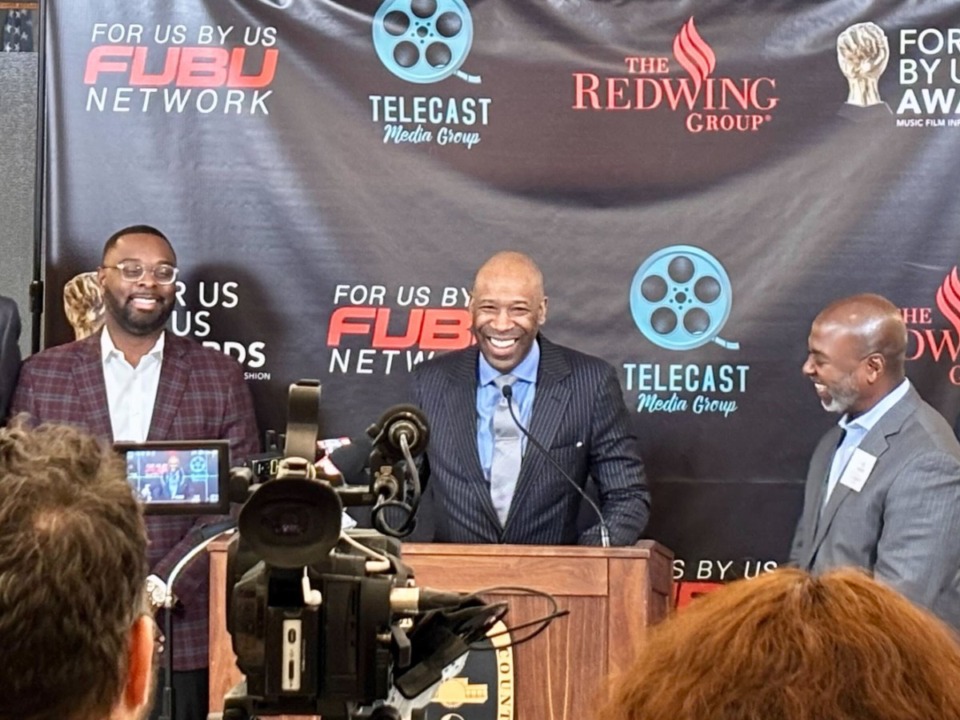 <strong>Memphis Mayor Paul Young stands with J.&nbsp;Alexander Martin and Michael Dockery at a new event.</strong> (Brandon LaGrone II/The Daily Memphian)