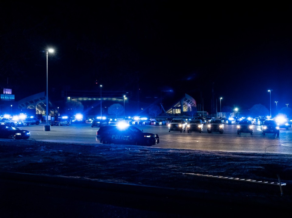 <strong data-stringify-type="bold">Memphis Police Officers as well as other police departments take part in a Sea of Blue Wednesday night, Jan. 22, for Charles Cathey. Cathey was a Memphis police officer who died after suffering a medical emergency in Downtown Memphis.</strong>&nbsp;(Brad Vest/Special to The Daily Memphian)