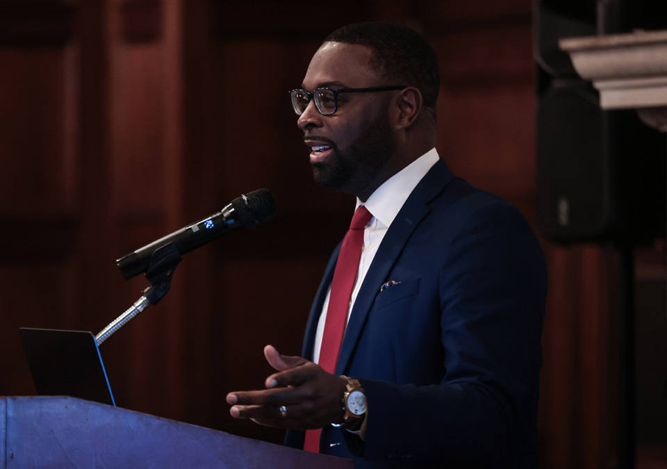 <strong>Mayor Paul Young speaks at the University Club after being honored at the Communicator of the Year Awards hosted by the&nbsp;Public Relations Society of America&rsquo;s Memphis chapter Jan. 23.</strong> (Patrick Lantrip/The Daily Memphian)