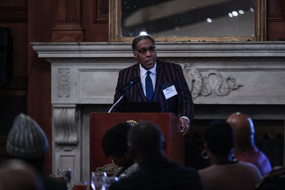 <strong>Howard Robertson speaks at the University Club after being honored at the Communicator of the Year Awards hosted by the Public Relations Society of America&rsquo;s Memphis chapter Jan. 23.</strong> (Patrick Lantrip/The Daily Memphian)