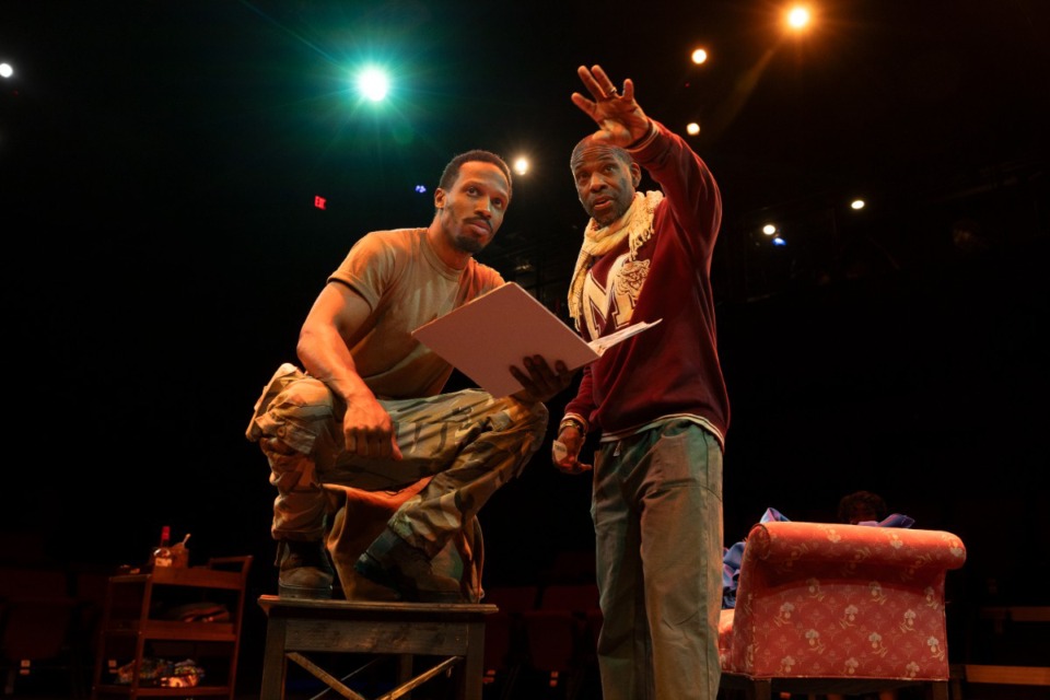 <strong>Actor Bertram Williams, left, rehearses with Hattiloo Theatre founder and CEO Ekundayo Bandele for the play &ldquo;Black Odyssey&rdquo; in Overton Square.</strong> (Ziggy Mack/Special to The Daily Memphian)