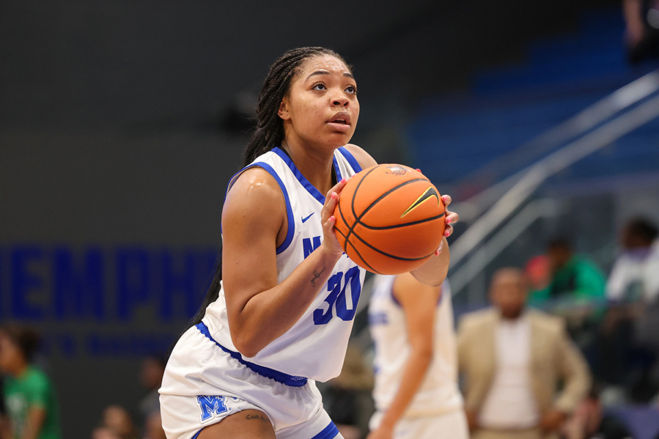 <strong>Memphis Tigers forward Alasia Smith (30) shoots the ball against North Texas during the second half at the Elma Roane Fieldhouse in Memphis on Jan. 4.</strong> (Wes Hale/Special to The Daily Memphian)