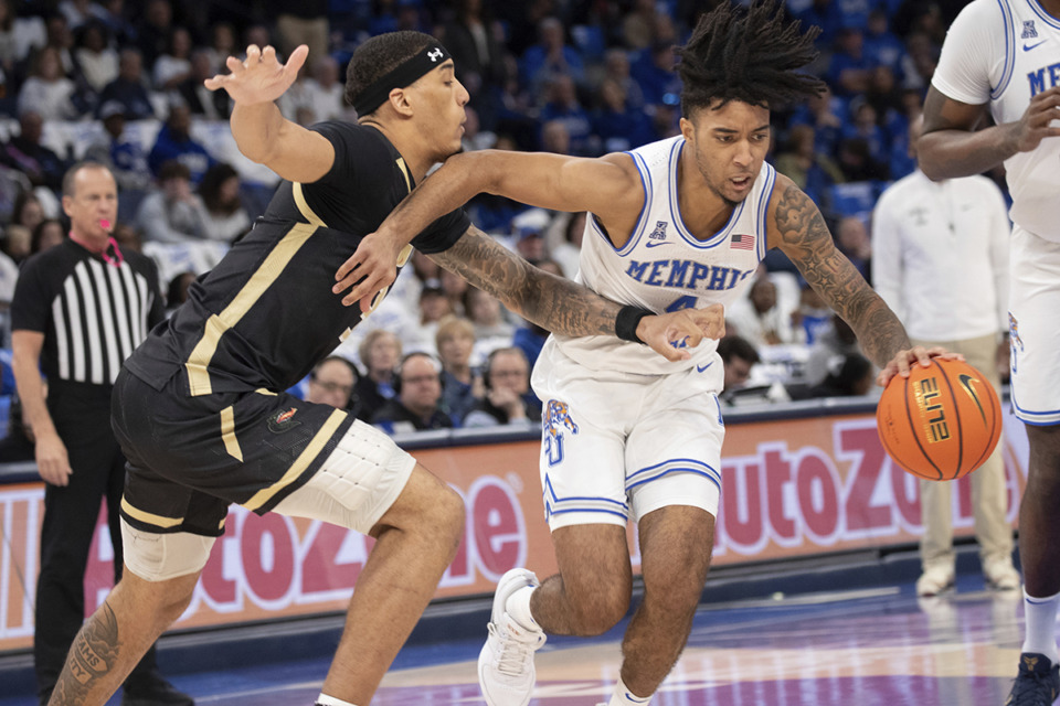 <strong>Memphis guard PJ Haggerty (4) helped lead the Tigers to a victory over UAB on Sunday, Jan. 26, 2025, in Memphis.</strong> (Nikki Boertman/AP Photo)