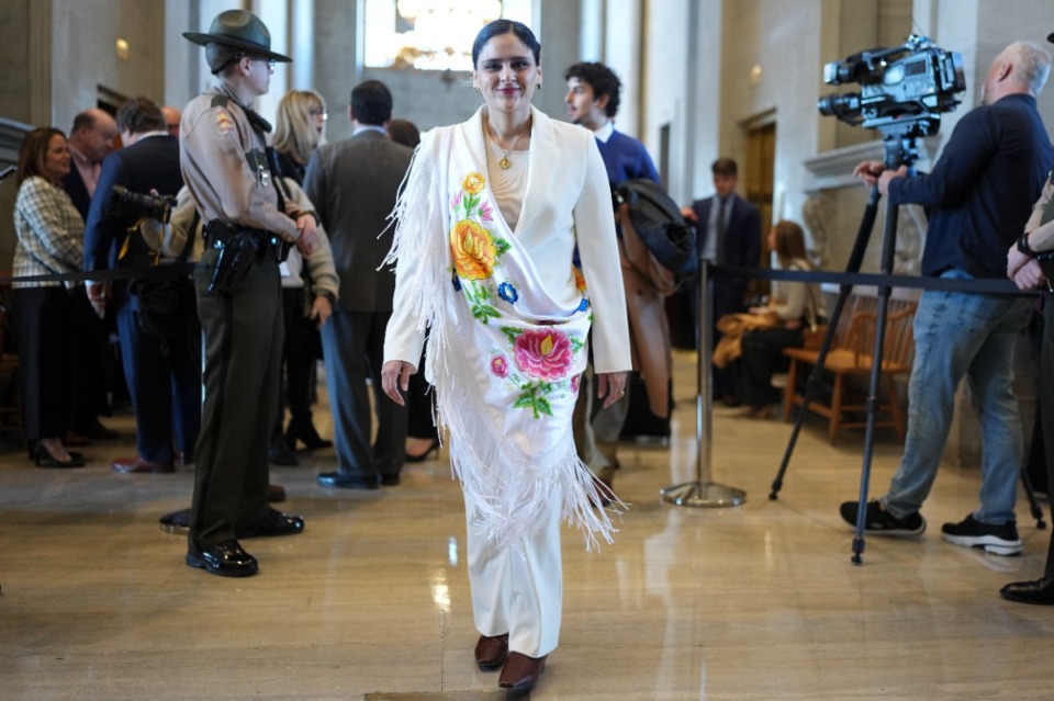 <strong>Rep. Gabby Salinas, D-Memphis, arrives to the House chamber before a legislative session Tuesday, Jan. 14, 2025, in Nashville.</strong> (George Walker IV/AP file)