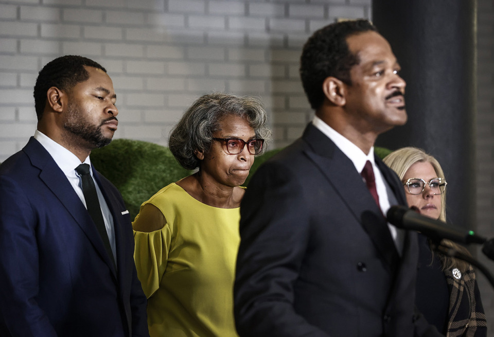 <strong>Memphis-Shelby County Schools board chair Joyce Dorse Coleman (middle back) attends a press conference introducing new Interim Superintendent Roderick Richmond (front right) on Jan. 23.</strong> (Mark Weber/The Daily Memphian)