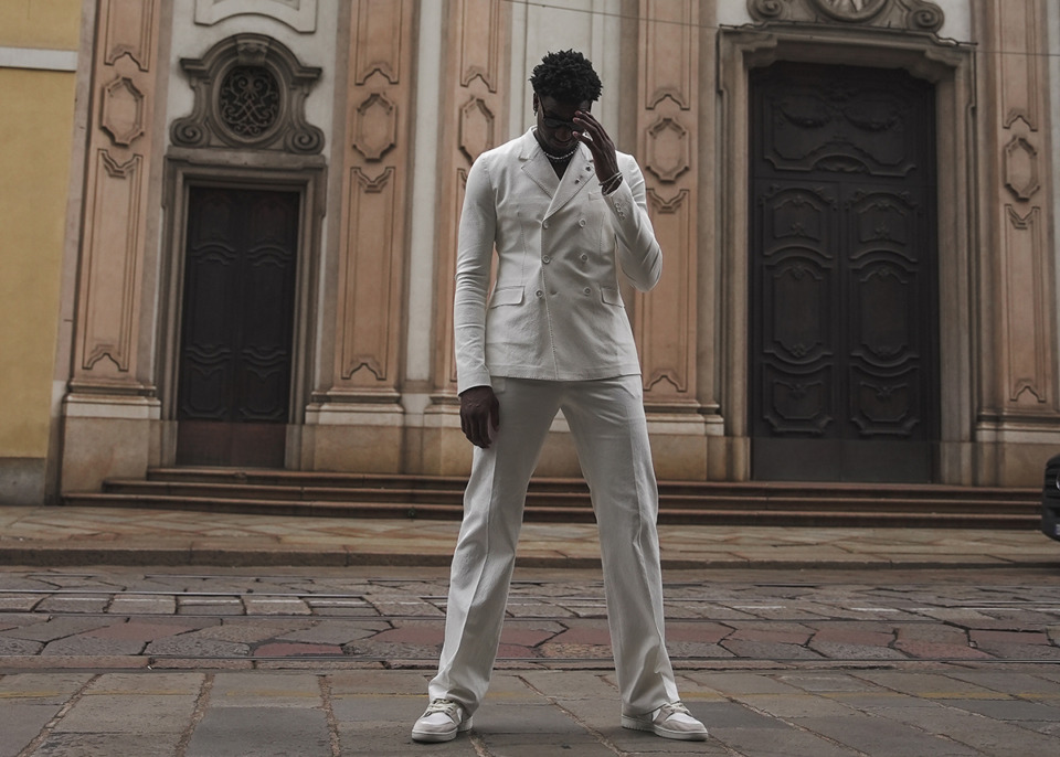 <strong>Jaren Jackson Jr. was fitted with a Dolce &amp; Gabbana suit to wear to Fashion Week in Milan, Italy in 2024.</strong> (Courtesy David Herrera)