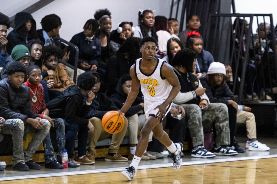 <strong>Memphis Business Academy basketball player Larry Benson in action during a game versus Crosstown High School. Benson is excelling this season after breaking his tibia last year.</strong> (Brad Vest/Special to The Daily Memphian)