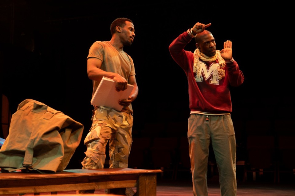 <strong>Bertram Williams (left) rehearses with Hattiloo Theatre founder and CEO Ekundayo Bandele for the play &ldquo;Black Odyssey&rdquo; in Overton Square on Jan. 23. (</strong>Ziggy Mack/Special to The Daily Memphian)