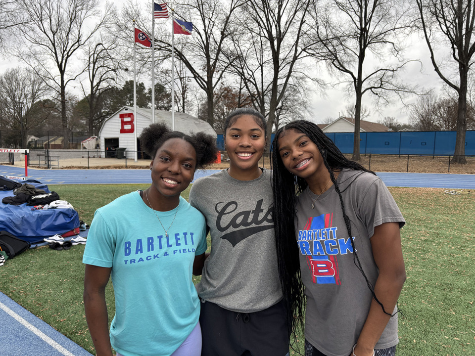 <strong>(Rrom left) Asia Bolden, Dior Carney and Jasmine McClelland are featured in "The Press" documentary about the Bartlett girls track team.</strong> (John Varlas/The Daily Memphian)