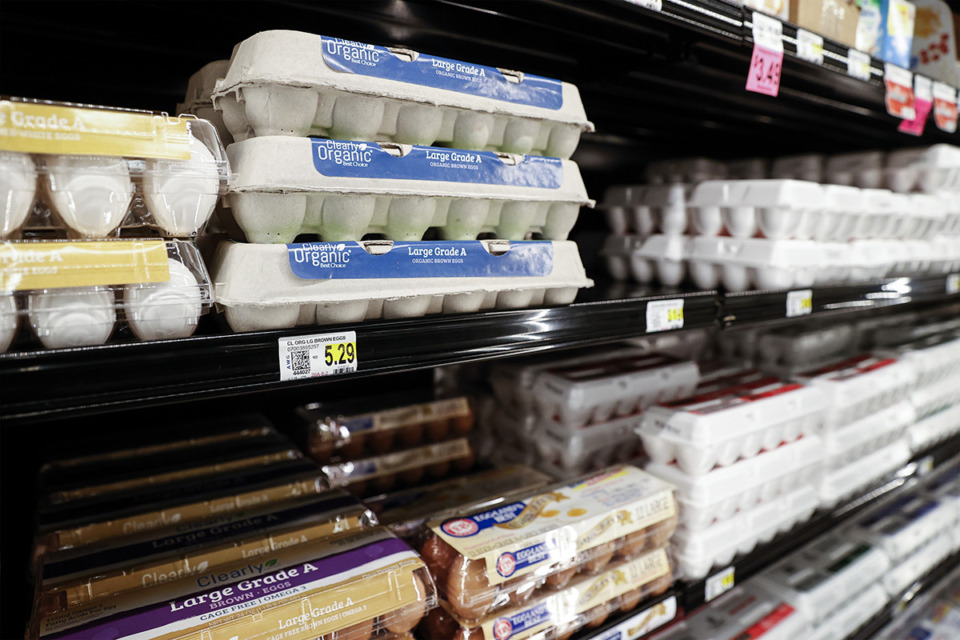 <strong>Egg prices are high and it may be months before they drop due to the spread of avian flu across species. The Superlo Foods eggs section on Friday, Feb. 24, 2023.</strong> (Mark Weber/The Daily Memphian file)