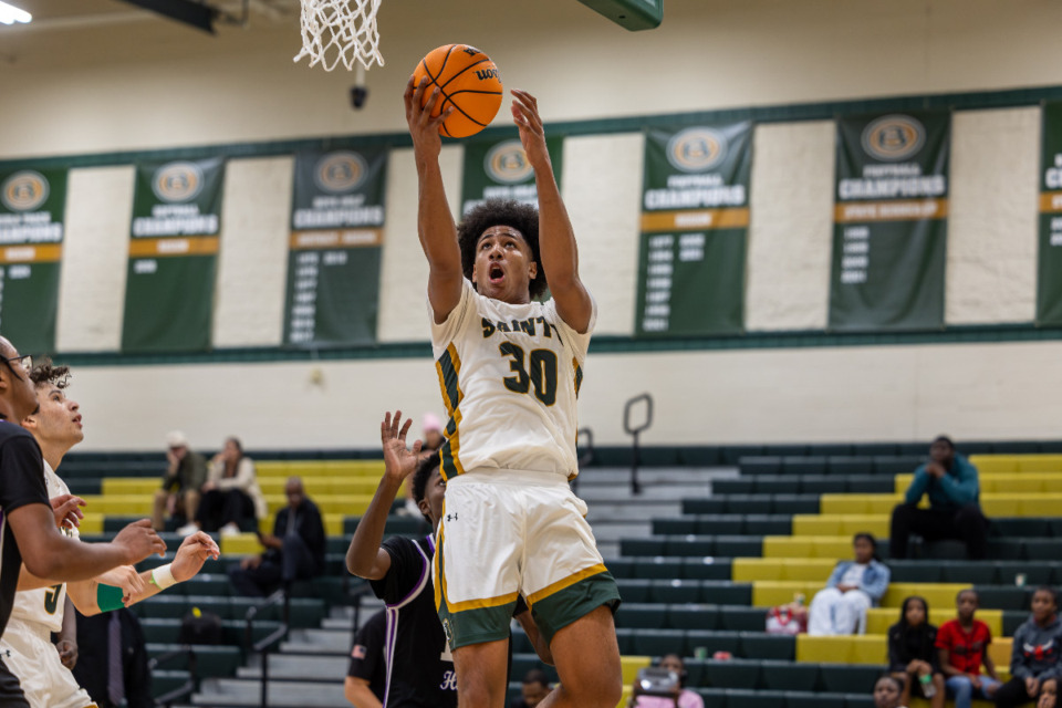 <strong>Fred Smith Jr. (30) of Briarcrest shoots against Trezevant High on Nov 19, 2024.</strong> (Wes Hale/Special to the Daily Memphian file)