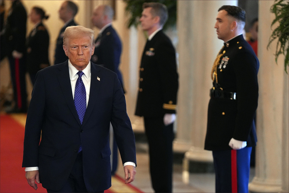 <strong>President Donald Trump arrives to sign the Laken Riley Act in the East Room of the White House on Jan. 29.</strong> (Evan Vucci/AP file)