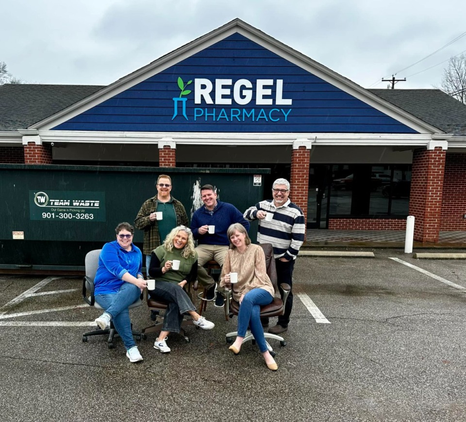 <strong>The Pharmacy Coffeehouse ownership group includes (from left) Emily and David Cook, Jan Jones, David Reaves, Stephanie Reaves and Jeff Jones.</strong> (Courtesy The Pharmacy Coffeehouse)