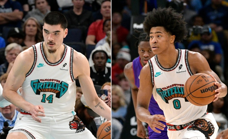 <strong>Memphis Grizzlies center Zach Edey (left) and guard Jaylen Wells both played for Team C in the NBA Rising Stars game Friday, Feb. 14, 2025.</strong> (The Daily Memphian files)