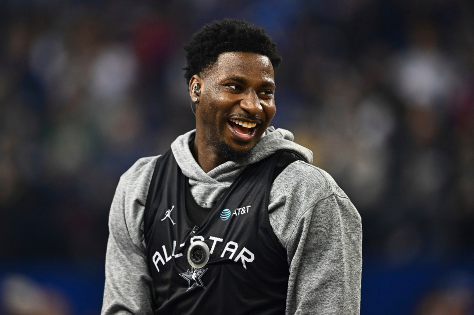 <strong>Memphis Grizzlies' Jaren Jackson Jr. smiles during practice for the NBA All-Star basketball game, Saturday, Feb. 15, 2025, in Oakland, Calif.</strong> (Jose Carlos Fajardo/Bay Area News Group via AP)