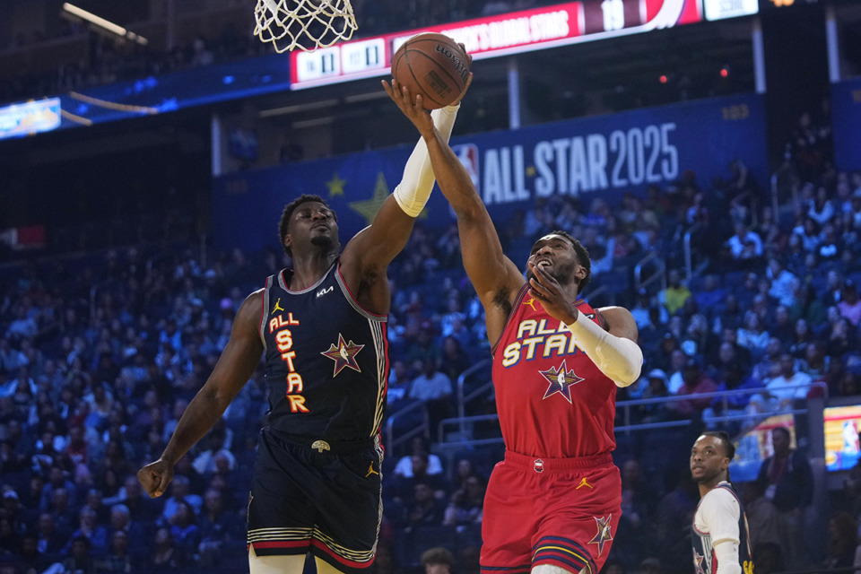 <strong>Cleveland Cavaliers guard Donovan Mitchell, right, drives to the basket as Memphis Grizzlies forward Jaren Jackson Jr. defends during the NBA All-Star basketball game Sunday, Feb. 16, 2025, in San Francisco.</strong> (Godofredo A. V&aacute;squez/AP Photo)